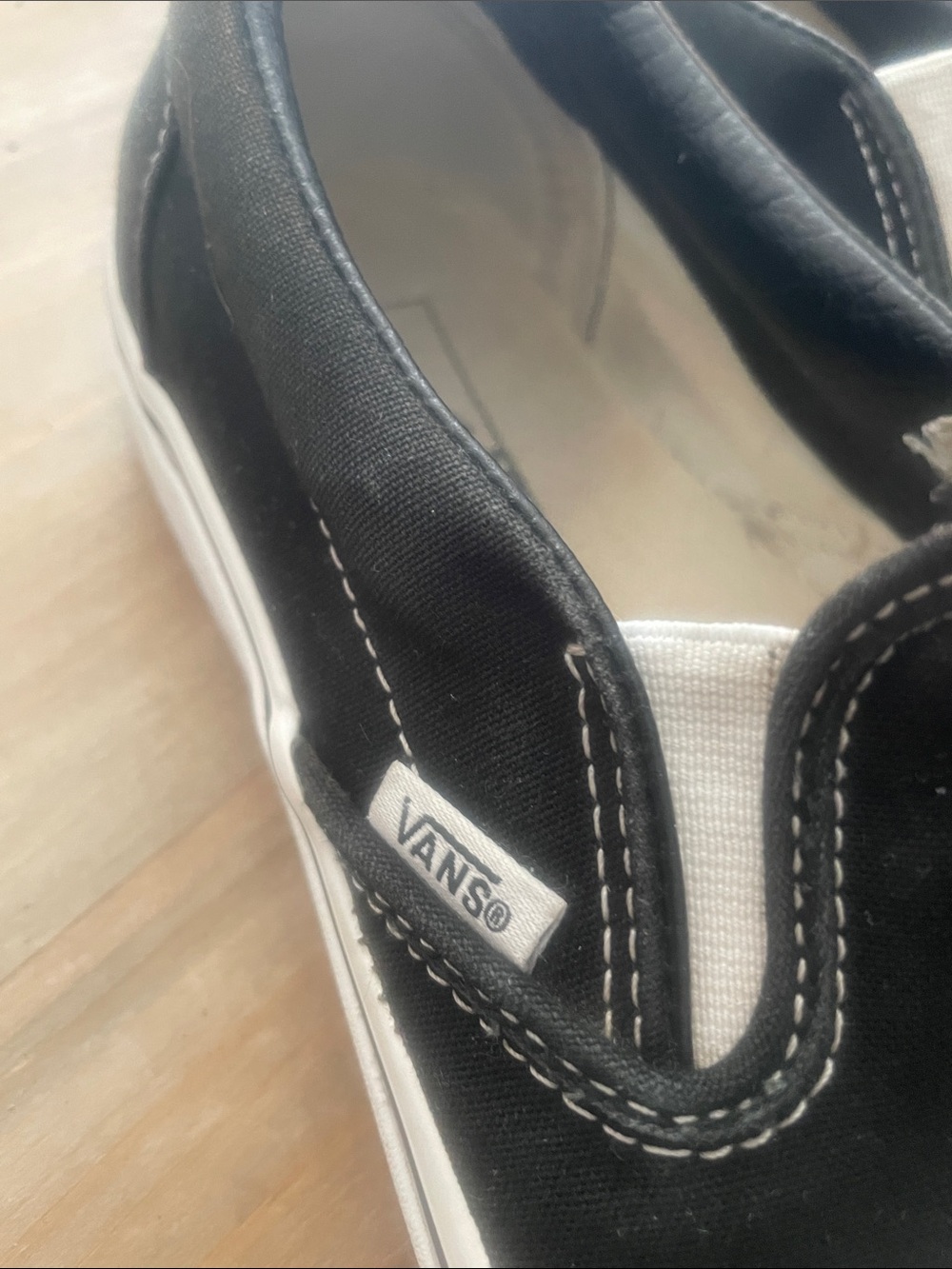 Vans Black & White Slip-On Canvas Sneakers Men 8 Women 9.5 - Picture 2 of 6